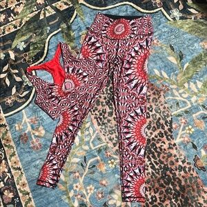 Wolven Legging Set. Red Pink Purple. Size S Legging/M Sportsbra - NEW